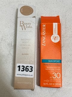 BEAUTY WORKS PROFESSIONAL INSTANT ROOT CONCEAL SPRAY TO INCLUDE LANCASTER SUN SPORT INVISIBLE FACE GEL: LOCATION - BR11