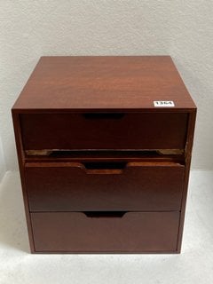 3 DRAWER BEDSIDE TABLE IN HONEY ACACIA WOOD FINISH: LOCATION - BR11