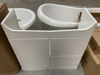 (COLLECTION ONLY) FLOOR STANDING 2 DOOR 2 DRAWER SEMI RECESSED VANITY BASE UNIT IN WHITE 800 X 310 X 820MM: LOCATION - C1