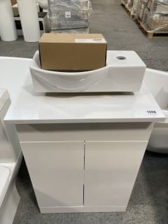 (COLLECTION ONLY) FLOOR STANDING 2 DOOR COUNTER TOP SINK UNIT IN WHITE 540 X 260MM WITH A STH CERAMIC COUNTER TOP BASIN & MONO BASIN MIXER TAP & CHROME SPRUNG WASTE - RRP £655: LOCATION - C2