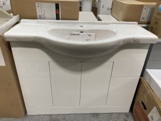 (COLLECTION ONLY) FLOOR STANDING 4 DOOR 2 DRAWER SEMI RECESSED SINK UNIT IN WHITE WITH A 1050 X 500MM 1TH CERAMIC BASIN COMPLETE WITH A MONO BASIN MIXER TAP & CHROME SPRUNG WASTE - RRP £1010: LOCATIO