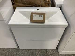 (COLLECTION ONLY) WALL HUNG 2 DRAWER SINK UNIT IN WHITE WITH A 610 X 370MM 1TH CERAMIC BASIN COMPLETE WITH A MONO BASIN MIXER TAP & CHROME SPRUNG WASTE - RRP £745: LOCATION - C5