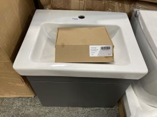 (COLLECTION ONLY) WALL HUNG 1 DRAWER SINK UNIT IN ANTHRACITE WITH A 550 X 440MM 1TH CERAMIC BASIN COMPLETE WITH A MONO BASIN MIXER TAP & CHROME SPRUNG WASTE - RRP £755: LOCATION - C5