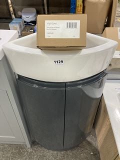 (COLLECTION ONLY) FLOOR STANDING 2 DOOR BOW FRONTED CORNER CLOSET SINK UNIT IN GLOSS GREY WITH MATCHING BASIN COMPLETE WITH A MONO BASIN MIXER TAP & CHROME SPRUNG WASTE - RRP £665: LOCATION - C5