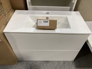 (COLLECTION ONLY) WALL HUNG 2 DRAWER SINK UNIT IN WHITE WITH A 810 X 400MM 1TH CERAMIC BASIN COMPLETE WITH A MONO BASIN MIXER TAP & CHROME SPRUNG WASTE - RRP £840: LOCATION - C5