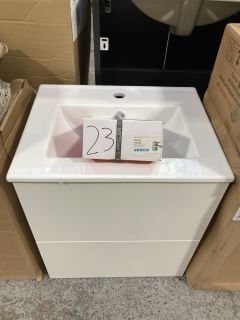 (COLLECTION ONLY) WALL HUNG 2 DRAWER SINK UNIT IN WHITE WITH A 510 X 400MM 1TH CERAMIC BASIN COMPLETE WITH MONO BASIN MIXER TAP & CHROME SPRUNG WASTE - RRP £730: LOCATION - C5