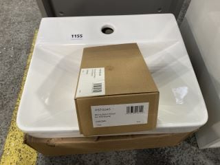 (COLLECTION ONLY) 410MM WIDE 1TH CERAMIC BASIN WITH A MONO BASIN MIXER TAP & CHROME SPRUNG WASTE - RRP £290: LOCATION - D6