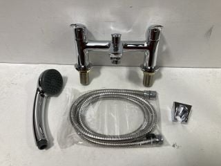 DECK MOUNTED BSM IN CHROME WITH SHOWER HANDSET, HOSE & WALL MOUNTING BRACKET - RRP £365: LOCATION - R1