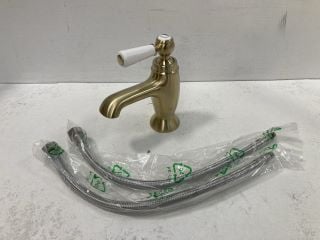 TRADITIONAL LEVER ACTION MONO BASIN MIXER TAP IN BRUSHED BRASS - RRP £265: LOCATION - R1