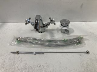 TRADITIONAL CROSSHEAD MONO BASIN MIXER TAP IN CHROME WITH POP UP WASTE - RRP £275: LOCATION - R1