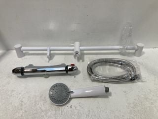 THERMOSTATIC BAR SHOWER VALVE IN CHROME WITH A WHITE SHOWER SLIDE RAIL KIT, SHOWER HANDSET & HOSE - RRP £435: LOCATION - R1