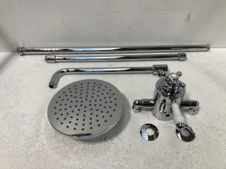 TRADITIONAL EXPOSED SHOWER VALVE IN CHROME WITH RISER RAIL & ROUND FIXED SHOWER HEAD - RRP £525: LOCATION - R1