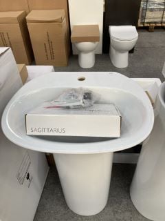 (COLLECTION ONLY) RAK FREESTANDING DESIGNER 1TH CERAMIC BASIN 560 X 900MM WITH A MONO BASIN MIXER TAP & CHROME SPRUNG WASTE - RRP £1083: LOCATION - D3