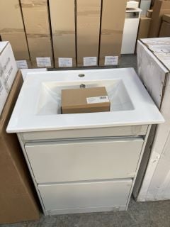 (COLLECTION ONLY) FLOOR STANDING 2 DRAWER SINK UNIT IN GREY MIST WITH A 610 X 470MM 1TH CERAMIC BASIN COMPLETE WITH A MONO BASIN MIXER TAP & CHROME SPRUNG WASTE - RRP £765: LOCATION - D3