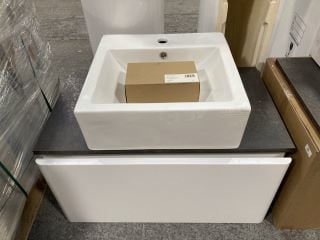 (COLLECTION ONLY) WALL HUNG 1 DRAWER COUNTER TOP SINK UNIT IN WHITE & MOCCA 800 X 460MM WITH A 1TH CERAMIC COUNTER TOP BASIN COMPLETE WITH A MONO BASIN MIXER TAP & CHROME SPRUNG WASTE - RRP £780: LOC