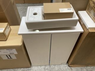 (COLLECTION ONLY) FLOOR STANDING 2 DOOR COUNTER TOP CLOSET SINK UNIT IN WHITE 510 X 250MM WITH A STH CERAMIC BASIN COMPLETE WITH A MONO BASIN MIXER TAP & CHROME SPRUNG WASTE - RRP £605: LOCATION - D3