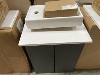 (COLLECTION ONLY) FLOOR STANDING 2 DOOR COUNTER TOP CLOSET SINK UNIT IN MAT GRAPHITE & WHITE 500 X 260MM WITH A STH CERAMIC BASIN COMPLETE WITH A MONO BASIN MIXER TAP & CHROME SPRUNG WASTE - RRP £615