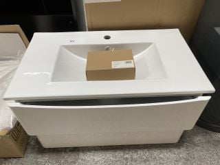 (COLLECTION ONLY) WALL HUNG 2 DRAWER SINK UNIT IN WHITE WITH A 810 X 470MM 1TH CERAMIC BASIN COMPLETE WITH A MONO BASIN MIXER TAP & CHROME SPRUNG WASTE - RRP £840: LOCATION - D4