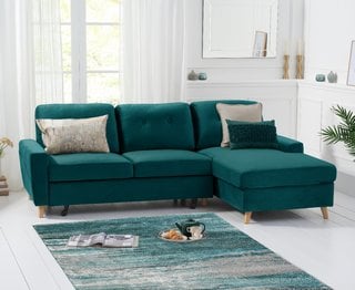 FLORENCE RIGHT FACING CHAISE SOFA BED GREEN VELVET - RRP £1099: LOCATION - B2