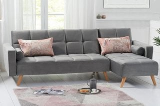 ETHAN GREY VELVET RHF CHAISE SOFA BED - RRP £699: LOCATION - B2