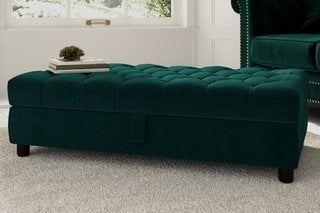 DARK GREEN VELVET STORAGE FOOTSTOOL - RRP £349: LOCATION - B2