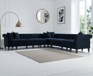 BROMLEY/CAVENDISH BLUE VELVET LARGE CORNER SOFA - RRP £1799: LOCATION - B2