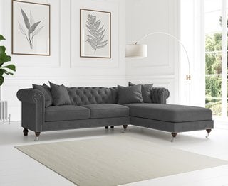 CHISWICK DARK GREY VELVET 3 SEATER RIGHT FACING CHAISE SOFA - RRP £1399: LOCATION - B2