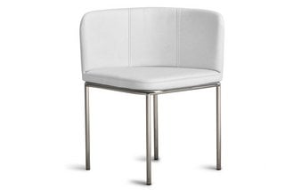 RHODES/SANTORINI WHITE FAUX LEATHER CHROME LEG DINING CHAIR - PAIRS - RRP £240: LOCATION - B3