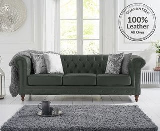 WESTMINSTER/WELLINGTON GREY LEATHER 3 SEATER SOFA - RRP £1199: LOCATION - B3