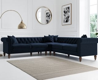 INCOMPLETE BROMLEY/CAVENDISH BLUE VELVET MEDIUM CORNER SOFA - RRP £1699 (MISSING CORNER SECTION): LOCATION - B3