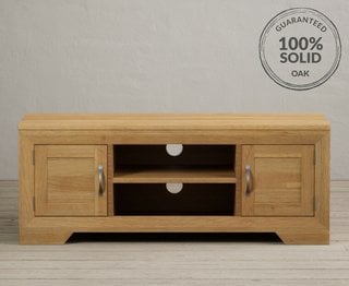 TILT/MITRE/BELLINGHAM NATURAL SOLID OAK WIDESCREEN TV CABINET - RRP £449: LOCATION - B3