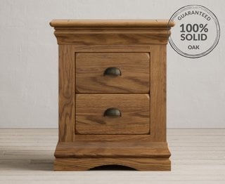 BURFORD RUSTIC SOLID OAK 2 DRAWER BEDSIDE TABLE - RRP £179: LOCATION - B3