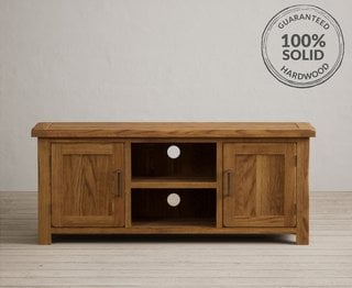 HARROGATE RUSTIC SOLID OAK WIDESCREEN TV CABINET - RRP £429: LOCATION - B3