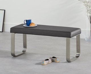 AUSTIN/ALVIN SMALL GREY FAUX LEATHER BENCH NO BACK - RRP £149: LOCATION - B3