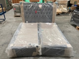 DFS MODERN CONTEMPORARY STYLE SUPER KING SIZE STORAGE DIVAN BASE WITH HEADBOARD IN STEEL GREY PLUSH VELVET: LOCATION - B1