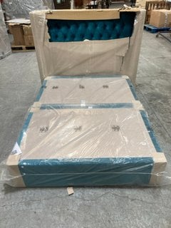 DFS MODERN CONTEMPORARY STYLE KING SIZE STORAGE DIVAN BASE WITH HEADBOARD IN TEAL PLUSH VELVET - RRP £1999: LOCATION - B1