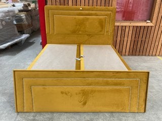 DFS MODERN CONTEMPORARY STYLE SUPER KING SIZE STORAGE DIVAN BASE WITH HEADBOARD IN MUSTARD PLUSH VELVET: LOCATION - D3