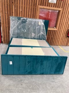 DFS MODERN CONTEMPORARY STYLE SUPER KING SIZE STORAGE DIVAN BASE WITH HEADBOARD IN DEEP TEAL PLUSH VELVET - RRP £2299: LOCATION - D6