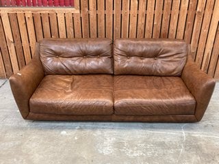 CORDELIA LARGE STATIC 3 SEATER SOFA IN ALASKA WHISKEY BROWN LEATHER: LOCATION - C2