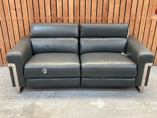 MORENO LARGE 3 SEATER DOUBLE POWER RECLINER SOFA IN DARK GREY LEATHER AND CHROME - RRP £1495: LOCATION - C3