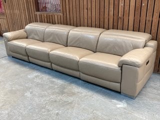 AUTOGRAPH EXTRA LARGE 4 SEATER POWER RECLINER SOFA IN SANDSTONE LEATHER: LOCATION - C4