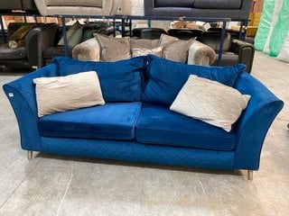 SHIMMER 3 SEATER FULL BACK SOFA IN ROYAL BLUE PLUSH VELVET MIX: LOCATION - D7