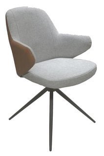 FABB FURNITURE EX-DISPLAY CASPER SWIVEL DINING ARMCHAIR IN TAN LEATHER AND LIGHT GREY FABRIC (UNUSED RETAIL STOCK): LOCATION - D7