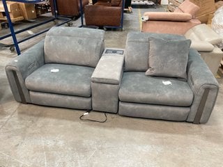 KINGSBRIDGE 2.5 SEATER POWER RECLINER SOFA WITH SMART CONSOLE IN FLECKED FABRIC MINERAL GREEN - RRP £1999: LOCATION - B5