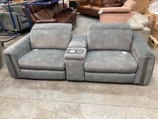 KINGSBRIDGE 2.5 SEATER POWER RECLINER SOFA WITH SMART CONSOLE IN FLECKED FABRIC MINERAL GREEN - RRP £1999: LOCATION - B6