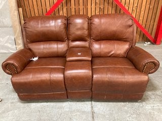 HERITAGE 2 SEATER DOUBLE RECLINER SOFA WITH CONSOLE UNIT IN BUTTERSCOTCH SHEEN LEATHER: LOCATION - B6