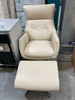 JOHN LEWIS & PARTNERS PAUSE RECLINER ARMCHAIR WITH MATCHING FOOTSTOOL IN IVORY CREAM LEATHER - RRP £648: LOCATION - D6