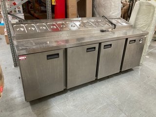 (COLLECTION ONLY) FOSTER REFRIGERATION CATERING STYLE SERVING BENCH WITH REFRIGERATED STORAGE, SERVING COMPARTMENTS AND COUNTER TOP IN STAINLESS STEEL FINISH : MODEL FPS4HR - RRP £9599: LOCATION - C9