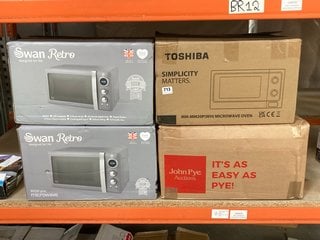 4 X ASSORTED MICROWAVE OVENS TO INCLUDE 2 X SWAN RETRO 800W MICROWAVE OVENS: LOCATION - BR12