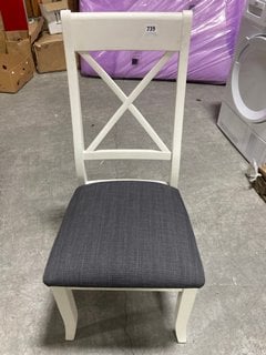 BRIDGEND X BACK DINING CHAIR IN WHITE WOOD GREY SEAT RRP: £129: LOCATION - A1